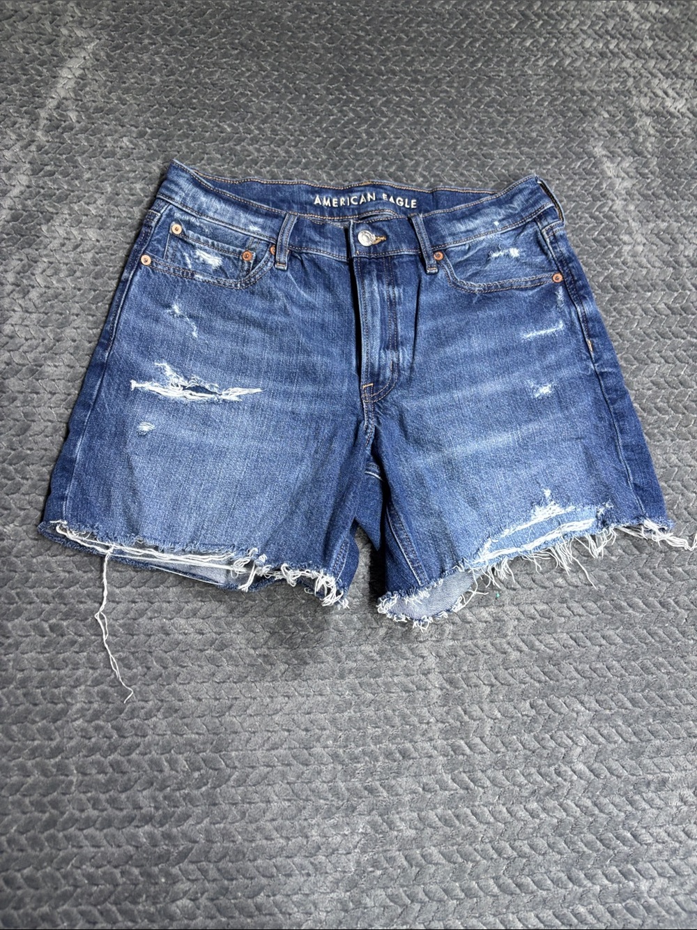 American Eagle Outfitters Raw Hem Distressed Denim Shorts - Blue